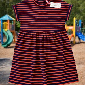 Vineyard Vines Navy and Red Striped Kids Dress small 7-8